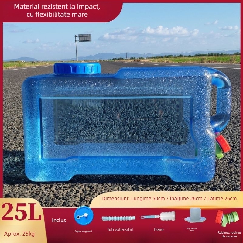 Găleată pătrată de apă pentru călătorii în aer liber cu mașina, din plastic, cu robinet, gură largă, rezervor de apă