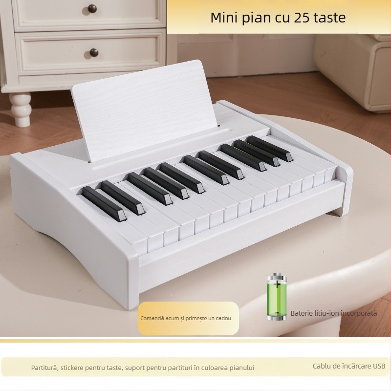 LECHEN keyboard electronic portabil din lemn pentru copii, model 25 de taste/37 de taste