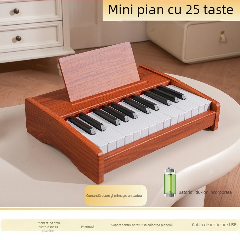 LECHEN keyboard electronic portabil din lemn pentru copii, model 25 de taste/37 de taste