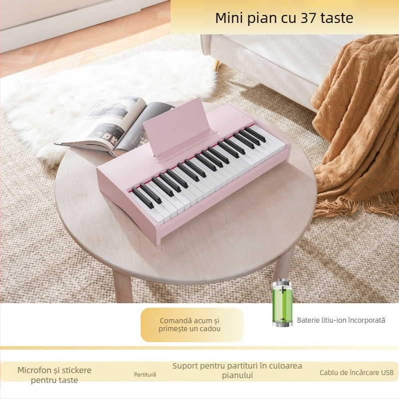 LECHEN keyboard electronic portabil din lemn pentru copii, model 25 de taste/37 de taste