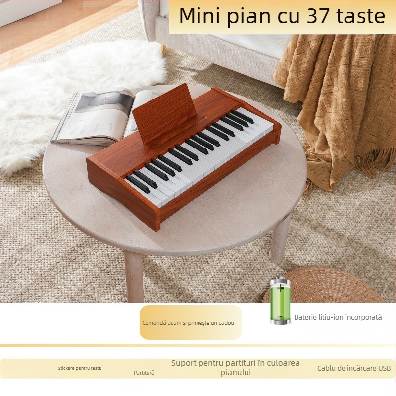 LECHEN keyboard electronic portabil din lemn pentru copii, model 25 de taste/37 de taste