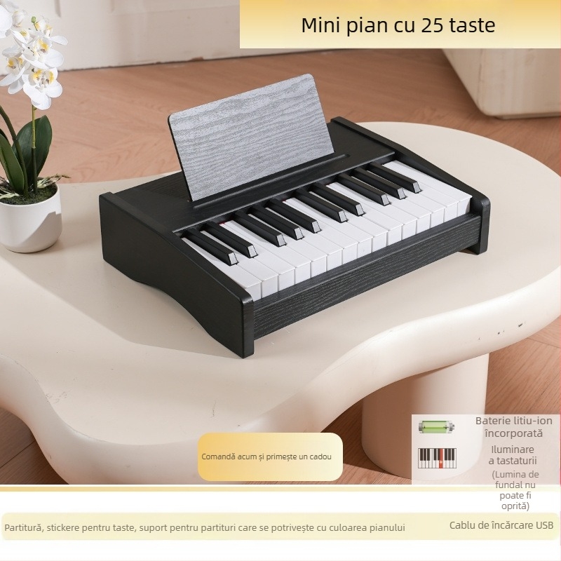LECHEN keyboard electronic portabil din lemn pentru copii, model 25 de taste/37 de taste