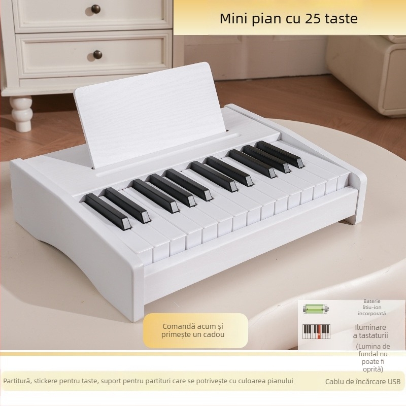 LECHEN keyboard electronic portabil din lemn pentru copii, model 25 de taste/37 de taste