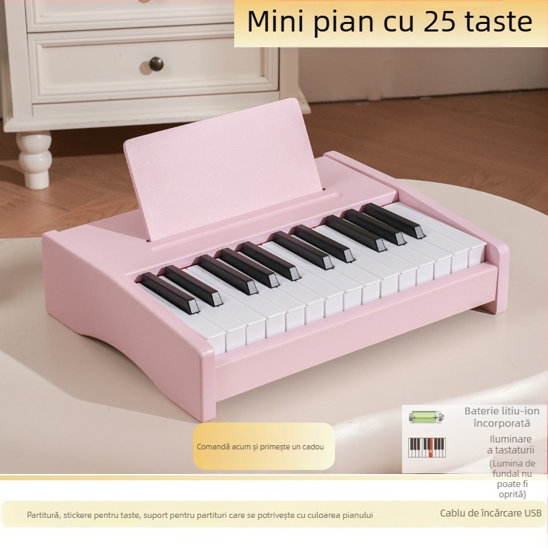 LECHEN keyboard electronic portabil din lemn pentru copii, model 25 de taste/37 de taste