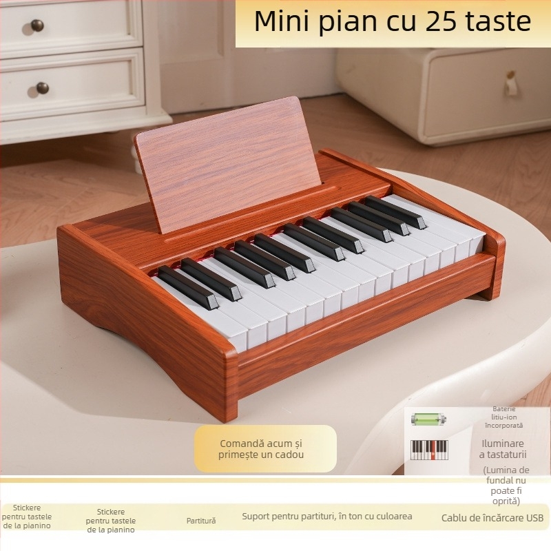 LECHEN keyboard electronic portabil din lemn pentru copii, model 25 de taste/37 de taste