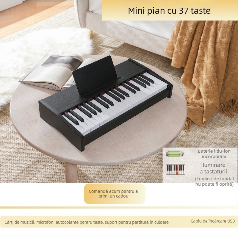 LECHEN keyboard electronic portabil din lemn pentru copii, model 25 de taste/37 de taste