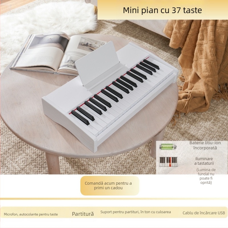 LECHEN keyboard electronic portabil din lemn pentru copii, model 25 de taste/37 de taste