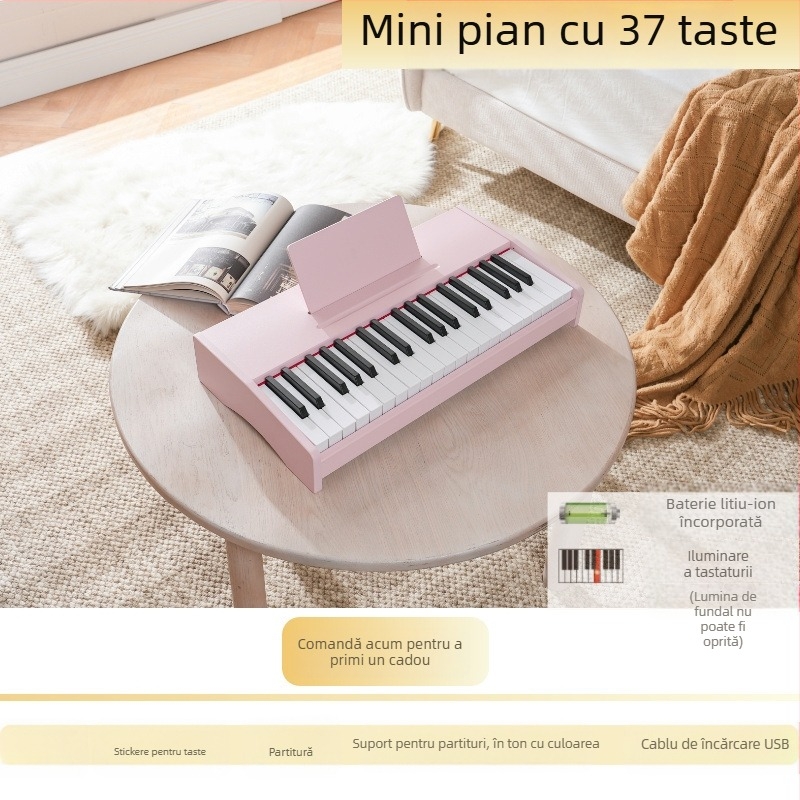 LECHEN keyboard electronic portabil din lemn pentru copii, model 25 de taste/37 de taste