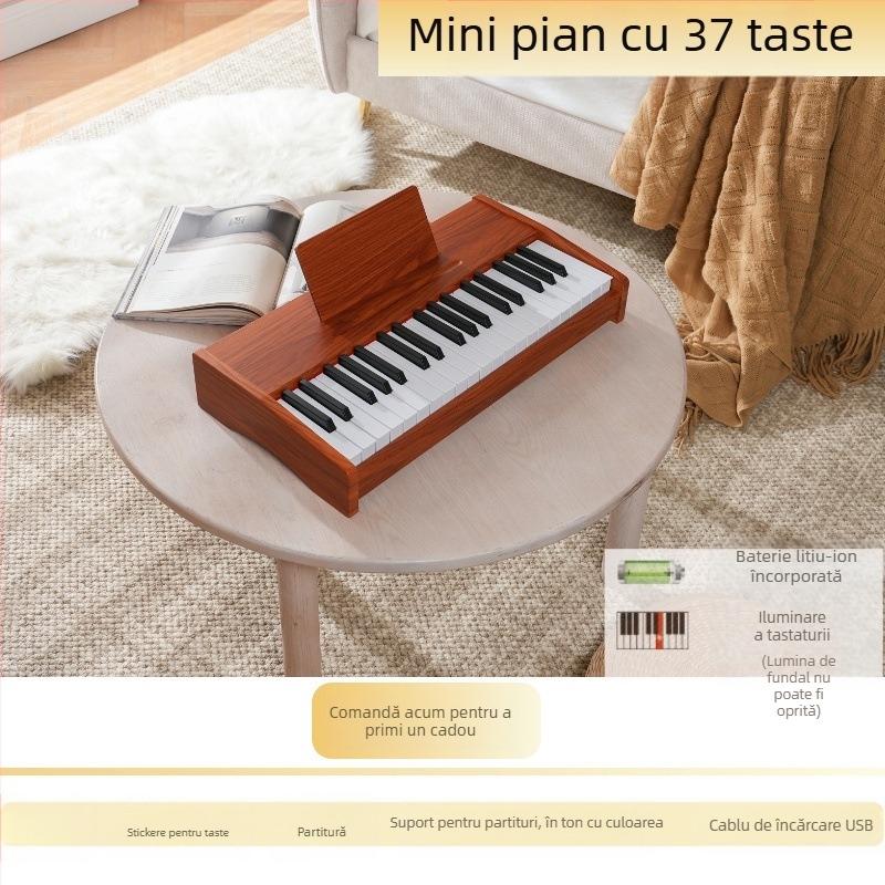 LECHEN keyboard electronic portabil din lemn pentru copii, model 25 de taste/37 de taste