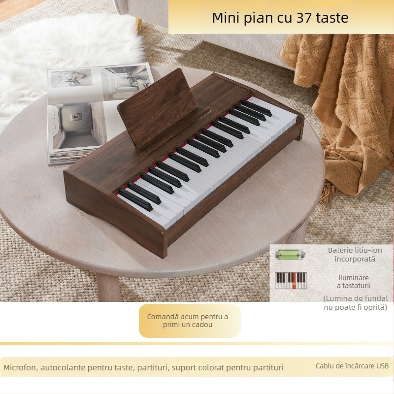 LECHEN keyboard electronic portabil din lemn pentru copii, model 25 de taste/37 de taste