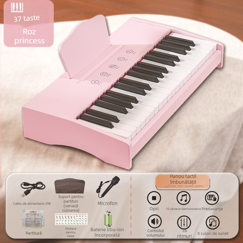 LECHEN keyboard electronic portabil din lemn pentru copii, model 25 de taste/37 de taste