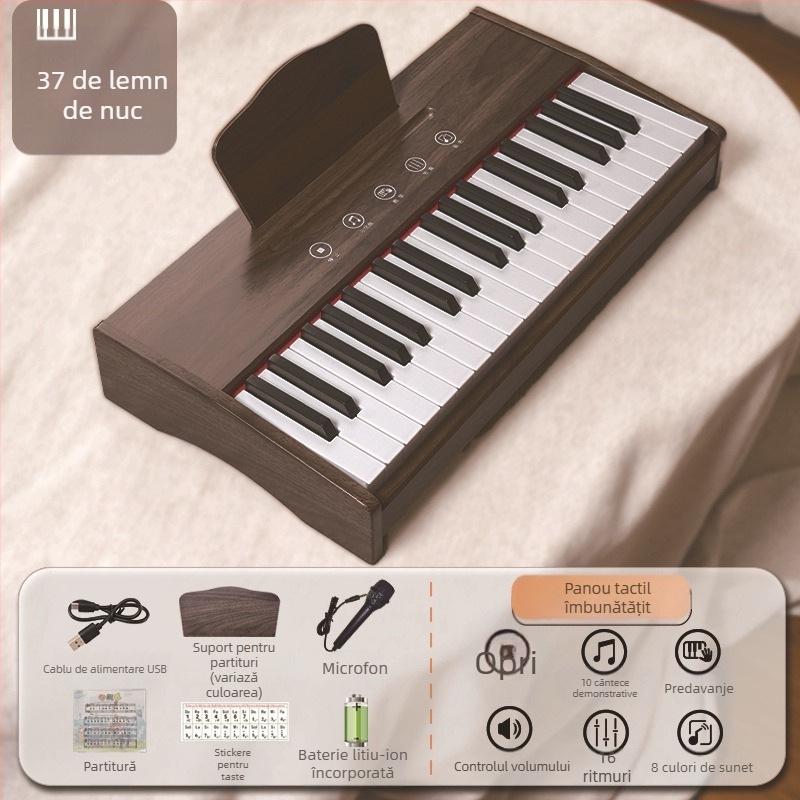 LECHEN keyboard electronic portabil din lemn pentru copii, model 25 de taste/37 de taste