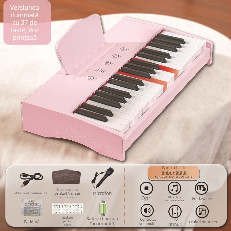 LECHEN keyboard electronic portabil din lemn pentru copii, model 25 de taste/37 de taste