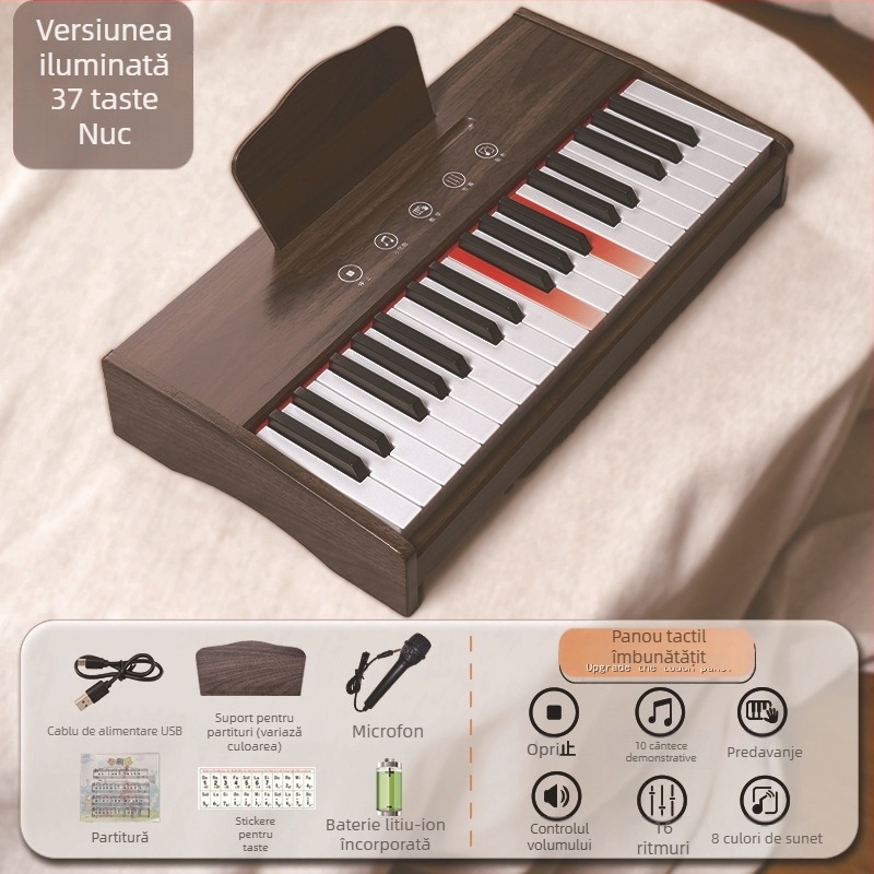 LECHEN keyboard electronic portabil din lemn pentru copii, model 25 de taste/37 de taste