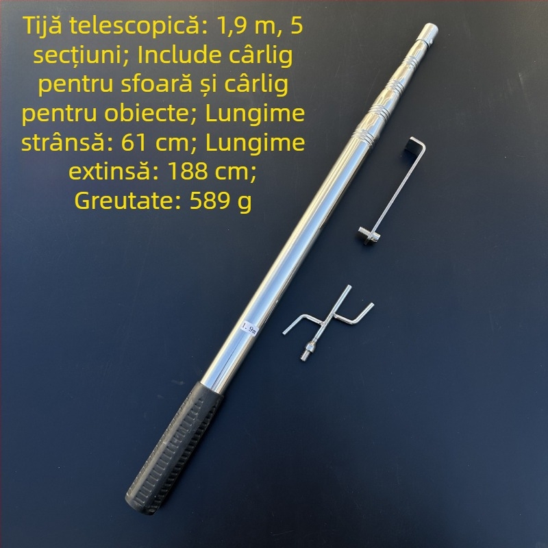 Bară de haine telescopic din oțel inoxidabil cu cârlige, pentru prelate de camion și utilizare în exterior la înălțime