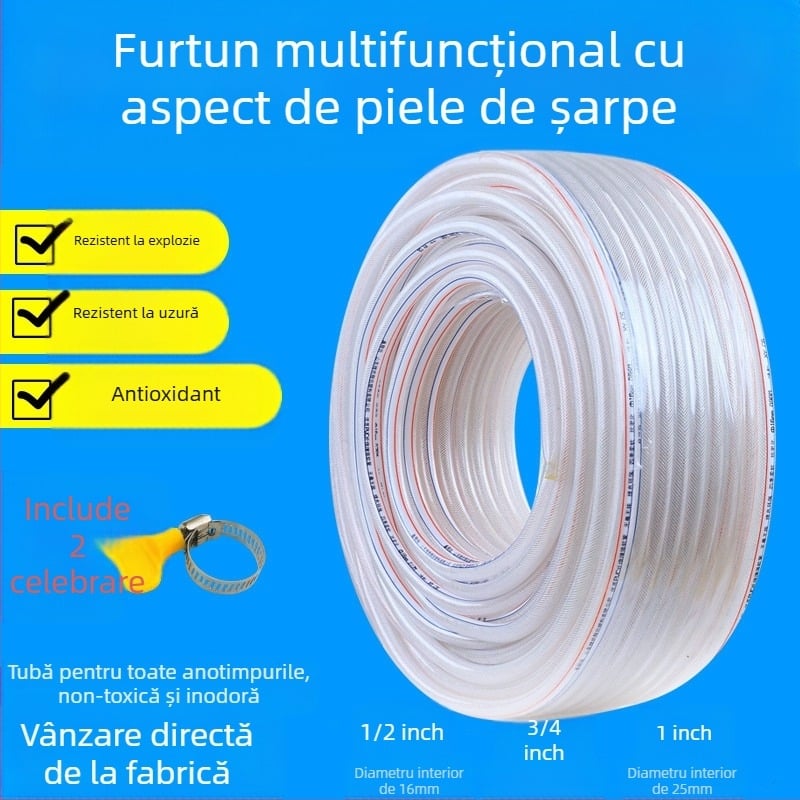 Furtun de apă din PVC pentru uz casnic, rezistent la frig, potrivit pentru spălarea mașinilor și irigare, furtun cu textură piele de șarpe, certificat CE