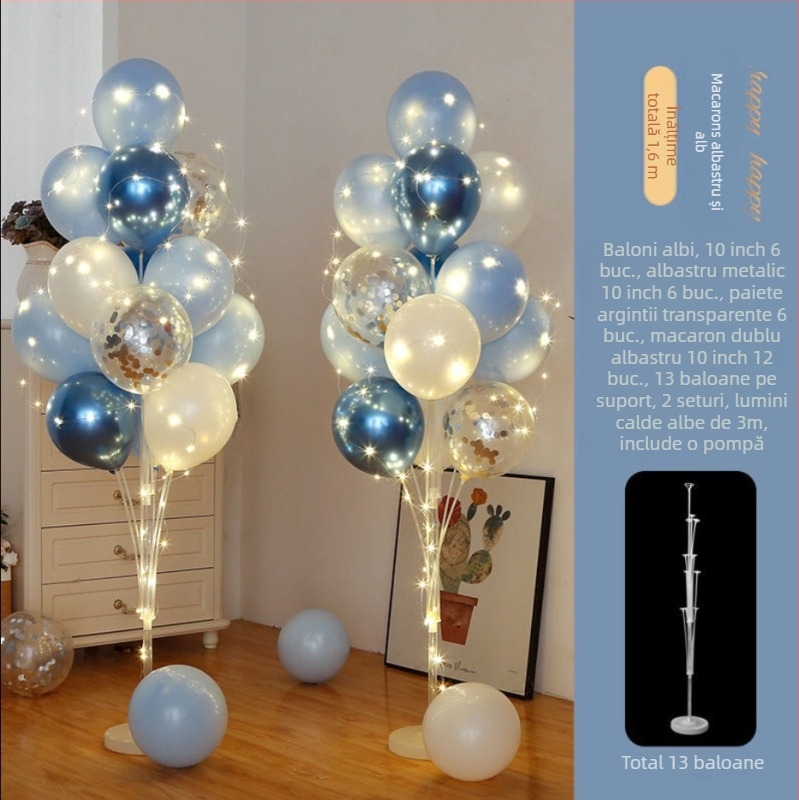 Coloane de baloane pentru podea, decor de eveniment premium – ideale pentru inaugurări, zile de naștere, absolvire și activități școlare; Material: plastic; Ambalaj inclus; Fără personalizare; Import: nu; Licență IP: nu