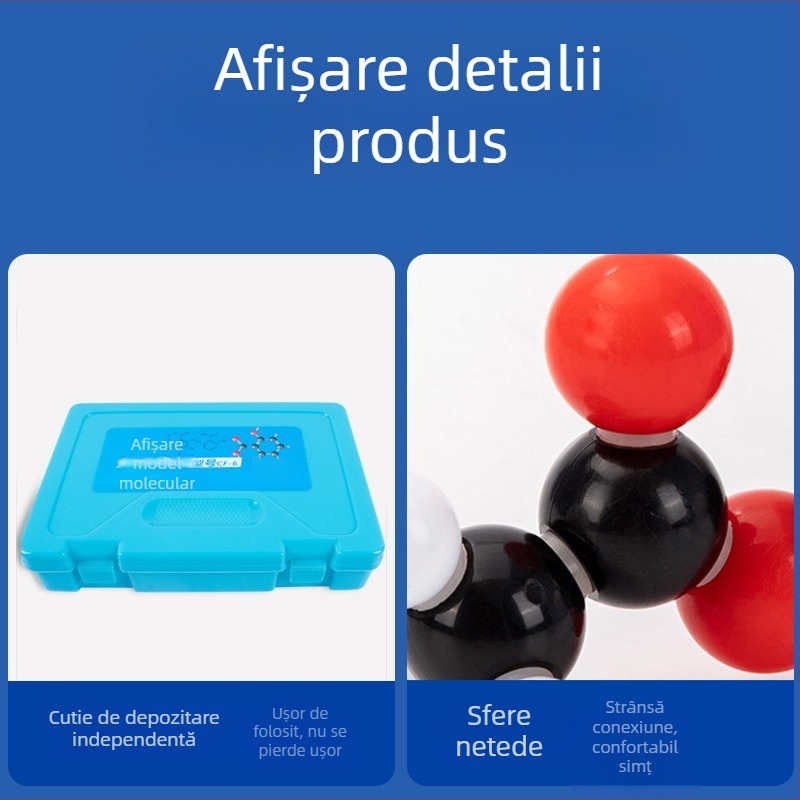 Model de structură moleculară organică cu bile și bețișoare pentru demonstrații la gimnaziu