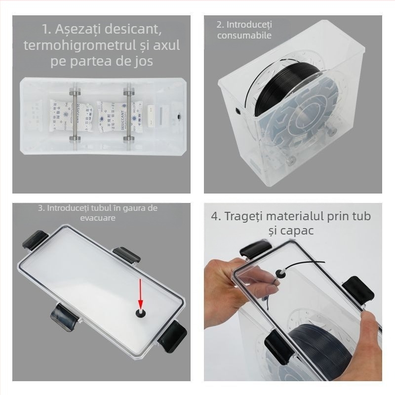 Cutie de uscare pentru materiale de imprimare 3D, capacitate 1 kg, consumabile PLA, PETG depozitare sigilată, protecție împotriva prafului și umezelii