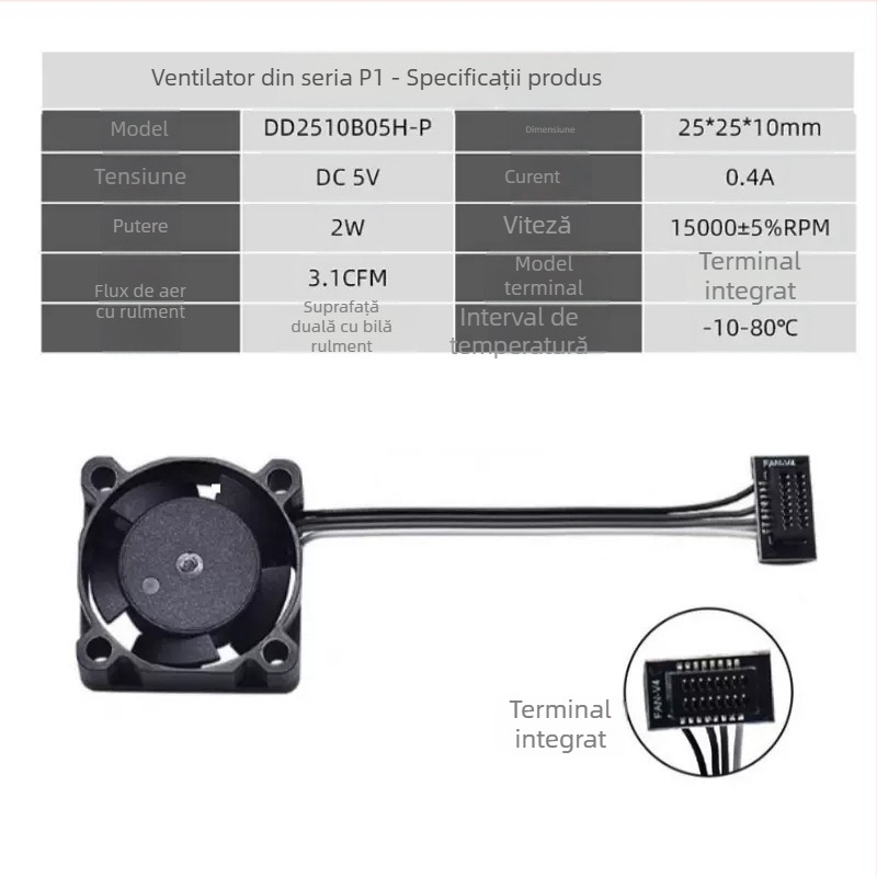 Ventilator pentru răcirea capului de topire cu rulmenți cu bile dubli, pentru răcirea gurii de extrudare, accesoriu de control al temperaturii PWM, model X1C P1S