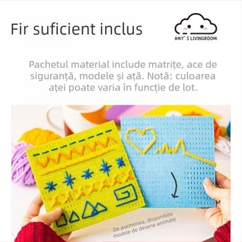 Tablă de cusut pentru copii — joc-puzzle pentru concentrare și logică — pachet materiale DIY din material nețesut