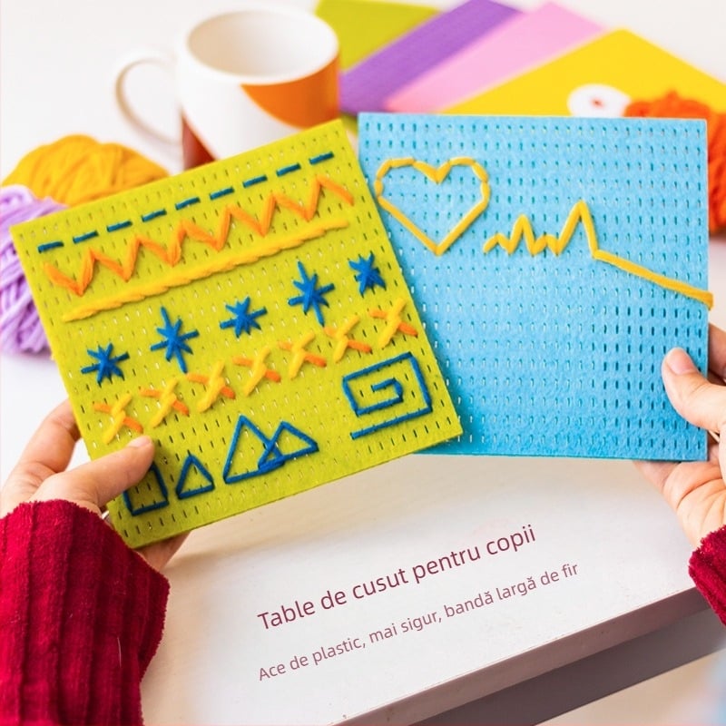 Tablă de cusut pentru copii — joc-puzzle pentru concentrare și logică — pachet materiale DIY din material nețesut