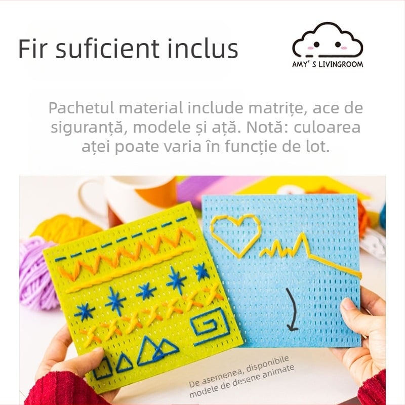 Tablă de cusut pentru copii — joc-puzzle pentru concentrare și logică — pachet materiale DIY din material nețesut