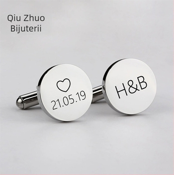 Butoni rotunzi din oțel inoxidabil oglindit, cufflinks franțuzești cu gravură, personalizabili pentru cămăși de bărbați