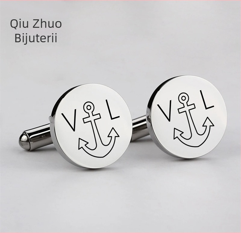 Butoni rotunzi din oțel inoxidabil oglindit, cufflinks franțuzești cu gravură, personalizabili pentru cămăși de bărbați