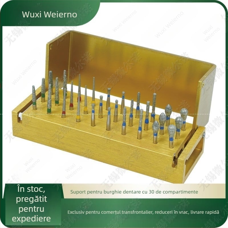 Set dentar cu 30 freze din carborund cu suport pentru freze, cutie de înaltă viteză și capete de polizare și șlefuire — ambalaj în 200 de cutii