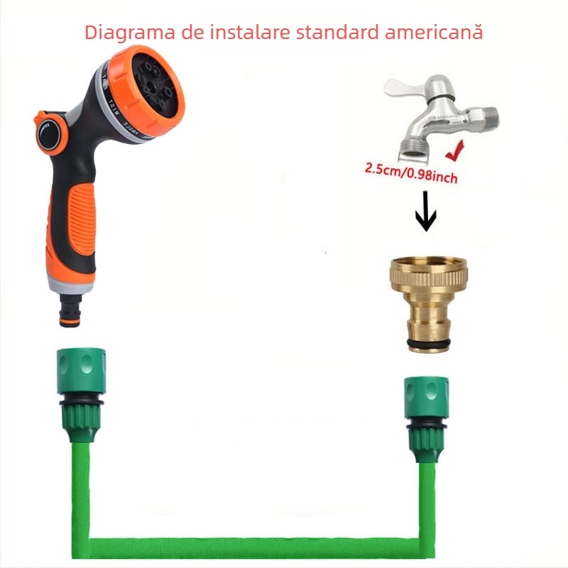 Furtun de grădină telescopic cu pistol de înaltă presiune, Material: TPE, Cod: B89_, pentru spălarea mașinii și udarea plantelor
