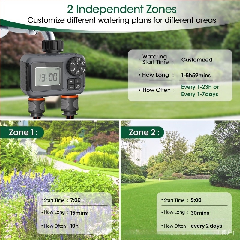 Temporizator pentru irigații prin picurare, cu programare inteligentă (material ABS; serie de irigații prin picurare; destinat spațiilor verzi publice și grădinilor)