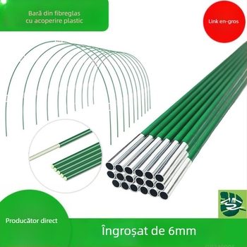 Set de bețe din fibră de sticlă și oțel inoxidabil pentru suport arc în seră de grădină (bare din fibră acoperite cu plastic)