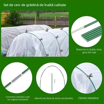Set de bețe din fibră de sticlă și oțel inoxidabil pentru suport arc în seră de grădină (bare din fibră acoperite cu plastic)