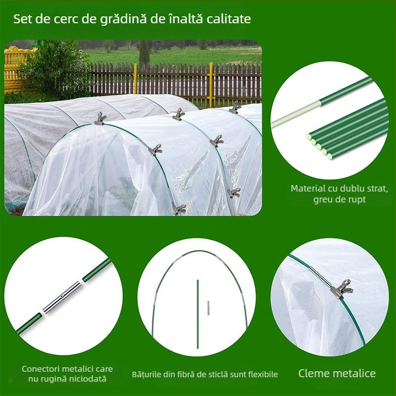 Set de bețe din fibră de sticlă și oțel inoxidabil pentru suport arc în seră de grădină (bare din fibră acoperite cu plastic)