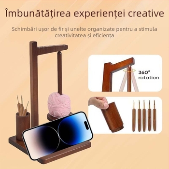 Raft din lemn multifuncțional pentru fire, cu suport magnetic pentru telefon, 2 etaje, depozitare pe birou