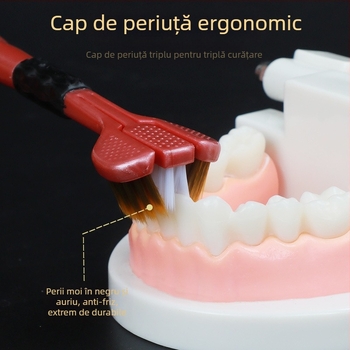 Brush Cool periuță de dinți cu trei fețe, model 995, manuală, pachet 5 buc., curățător de limbă