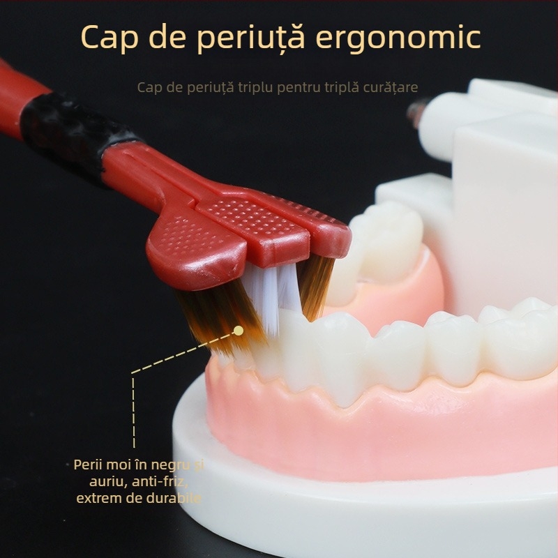 Brush Cool periuță de dinți cu trei fețe, model 995, manuală, pachet 5 buc., curățător de limbă