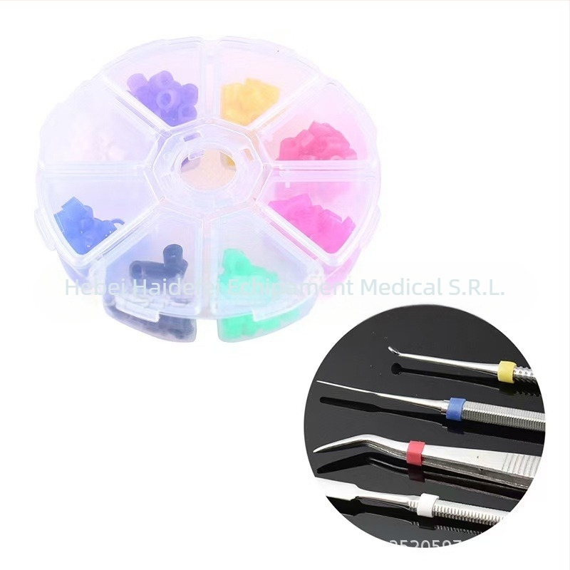 Cerc de identificare a materialelor dentare, marca HDF, greutate netă aproximativă 38 g pe cutie, 100 bucăți pe cutie, destinat adulților, funcție: identificare