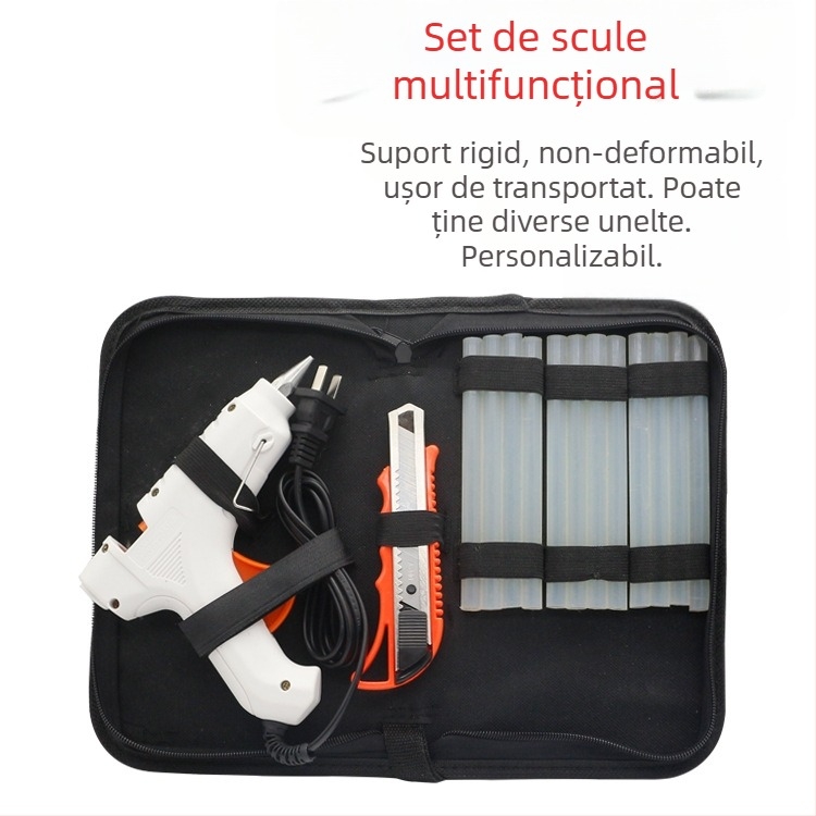 Geantă de unelte personalizabilă pentru depozitarea setului de pistol de lipit la cald, țesătură Oxford cu acoperire EVA și PVC, inserție din carton gros