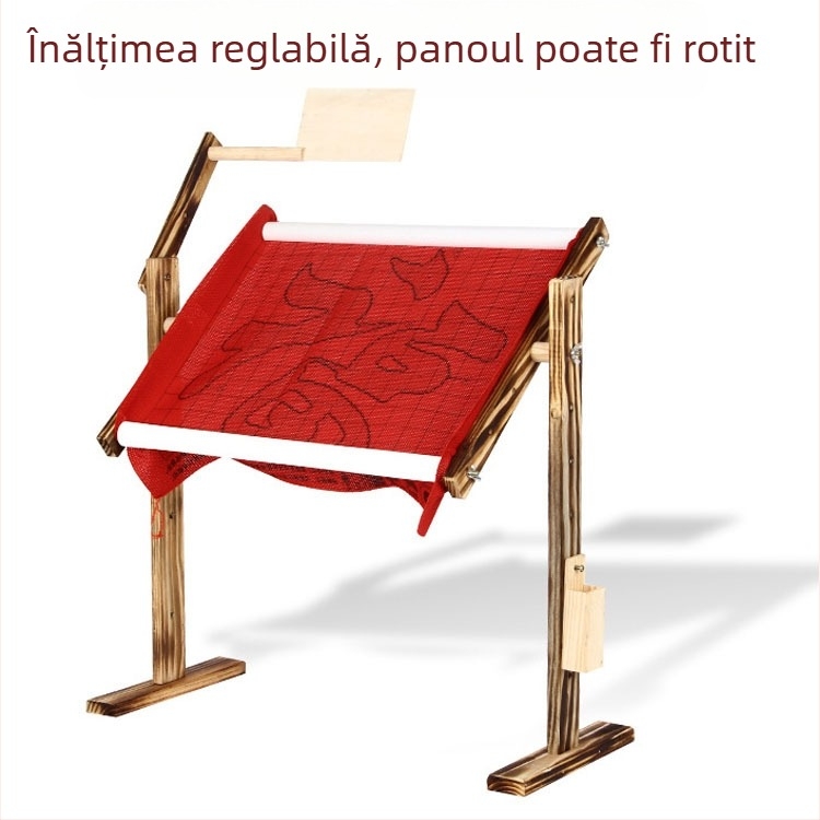 Cadru de broderie de birou din lemn masiv, suport vertical, 5 găuri, înălțime reglabilă, stil chinezesc