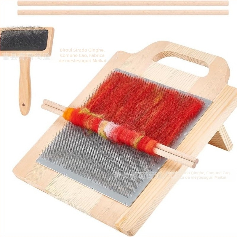 Set din lemn pentru fibre de lână, pentru amestecarea nuanțelor, filarea și pieptănarea — accesorii pentru mașina de cusut; stil creativ, minimalist; personalizabil.