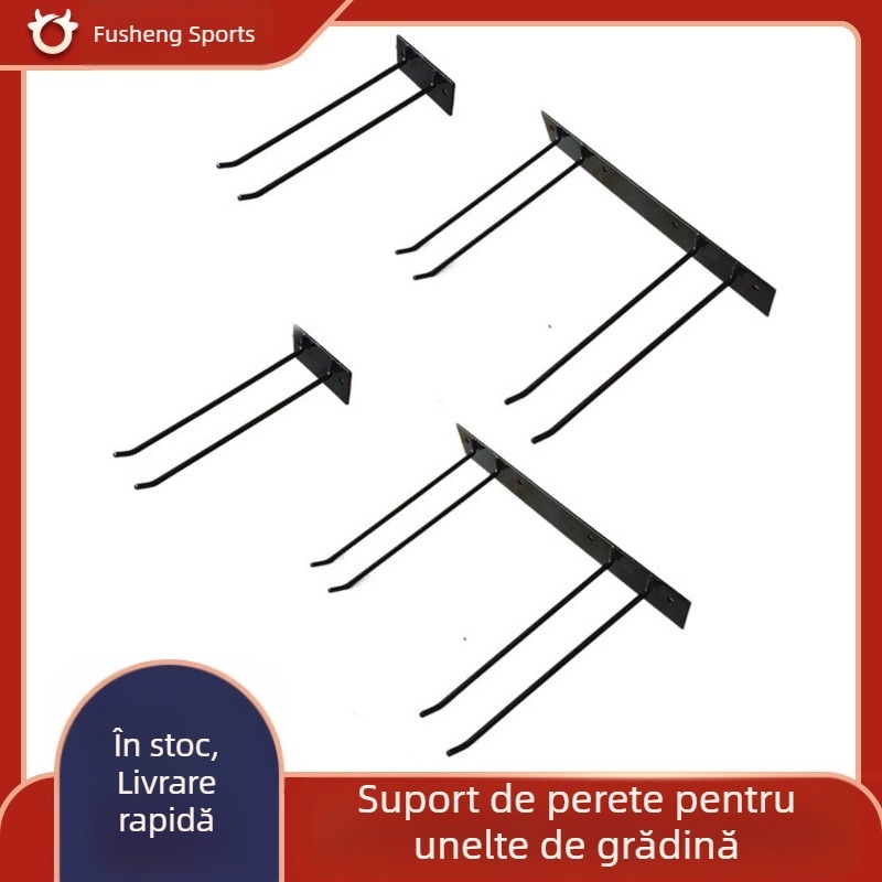 Raft de unelte montat pe perete din fier forjat, pentru garaj, grădină și curte, cu suport pentru lopată, greblă și furtun