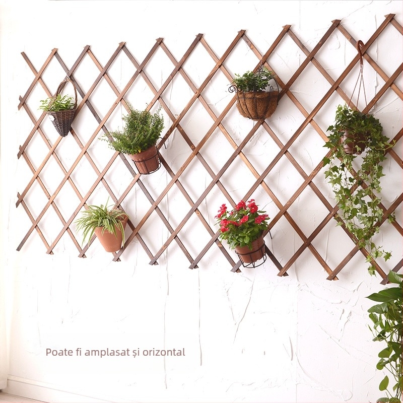 Suport de plante montat pe perete, cu plasă de cățărare din lemn anticoroziv, pentru balcon și grădină. Cod produs Tb-635814615018