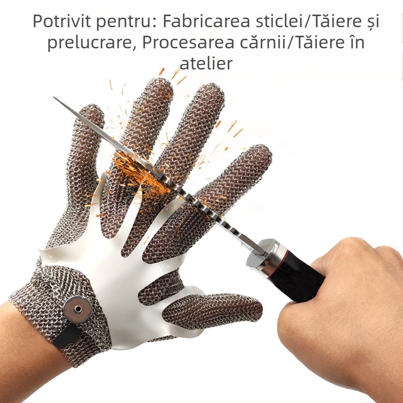 BX 5201 Mănuși de protecție la tăiere cu inel din oțel inoxidabil 304L, 22 cm, pentru procesarea cărnii