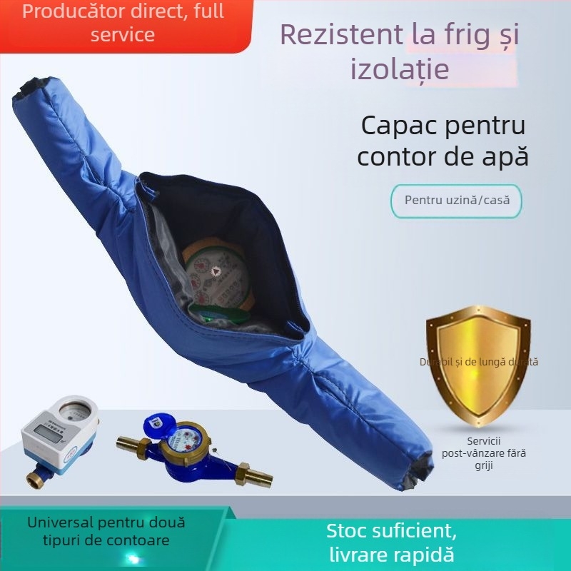 Husă izolatoare pentru contorul de apă, țesătură cu nucleu din bumbac izolant; formă solidă, tip cu proeminențe la suprafață, temperatură de lucru până la 80°C