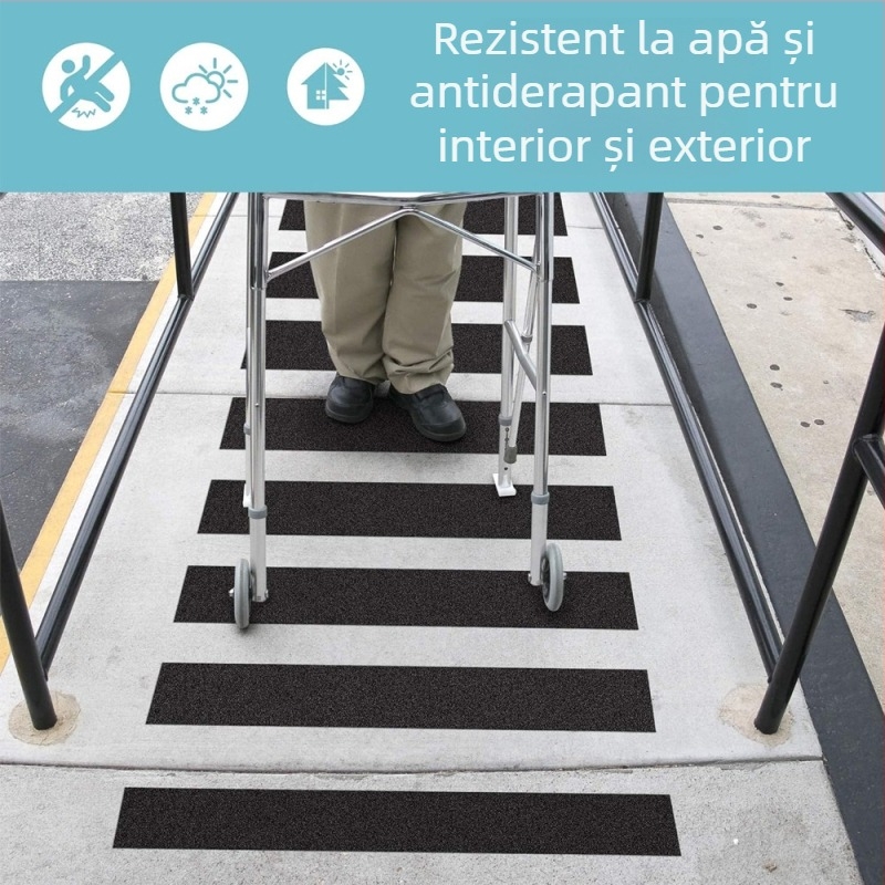 Bandă adezivă PVC antiderapantă pentru scări și baie, dreptunghiulară, 0,1 mm grosime, -10 până la 50°C, mată, rezistentă la abraziune