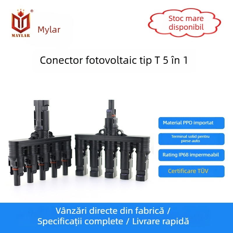 Conector fotovoltaic de tip T/H, 6 căi, din plastic PPO, durată de viață de 25 de ani