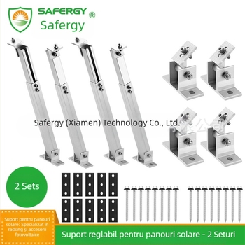 Suport reglabil pentru panouri solare pentru acoperiș din metal, cu picioare frontale și din spate; aliaj de aluminiu; înclinare 15–30°; anodizat; 4 kg
