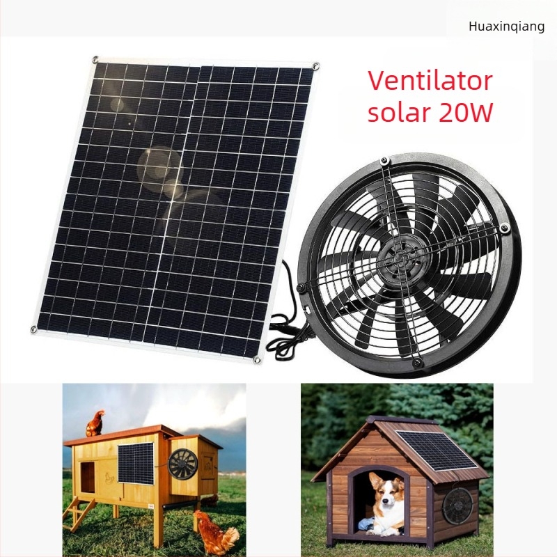 Set de ventilatoare de evacuare alimentat cu energie solară, 20W, fotovoltaic, pentru hambarul de legume și camera pentru animale; 16V, control fotocelă